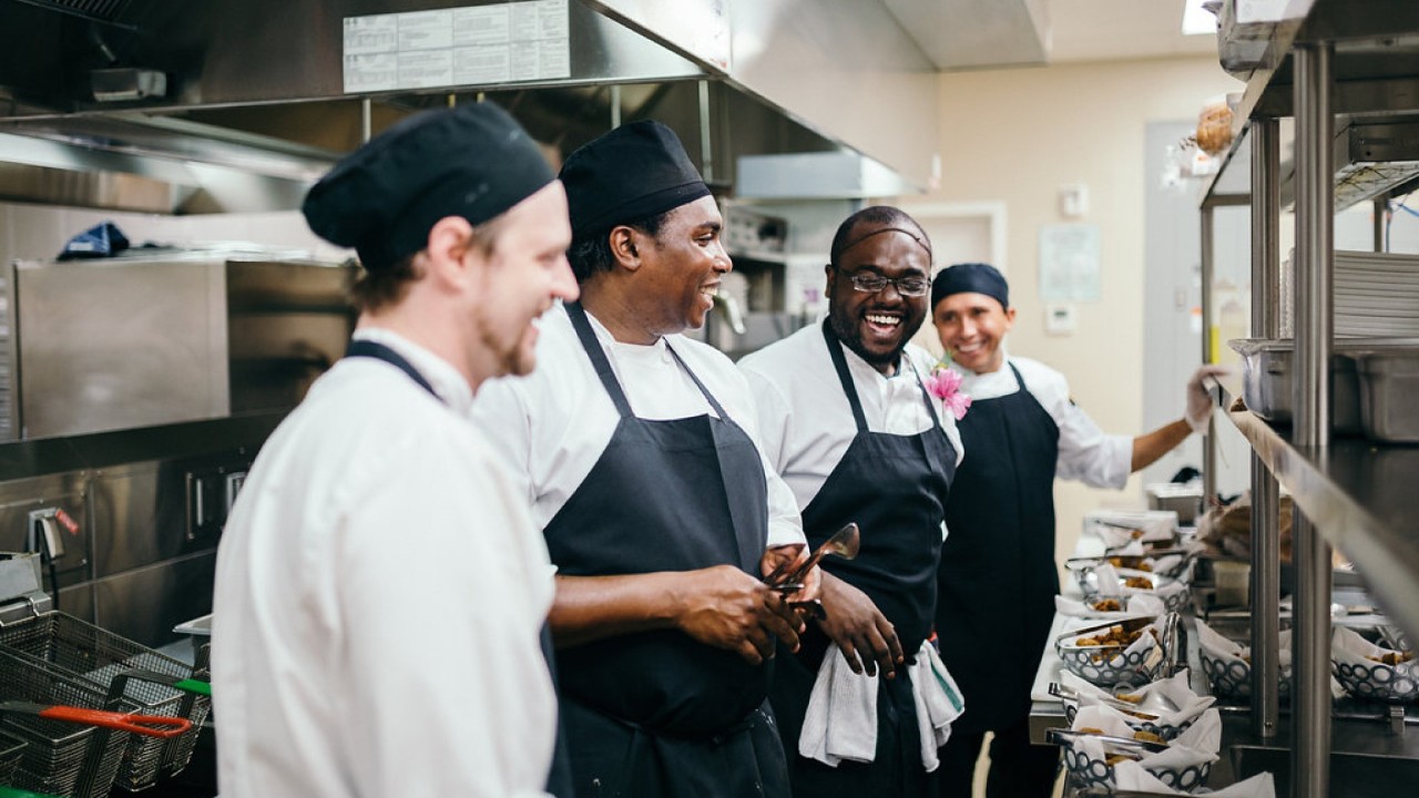 A frontline team together before a shift
